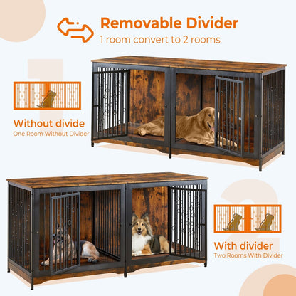 Meuble TV pour cage pour chien de grande race de 70,86 pouces avec coussin et double compartiment (coussin non inclus)