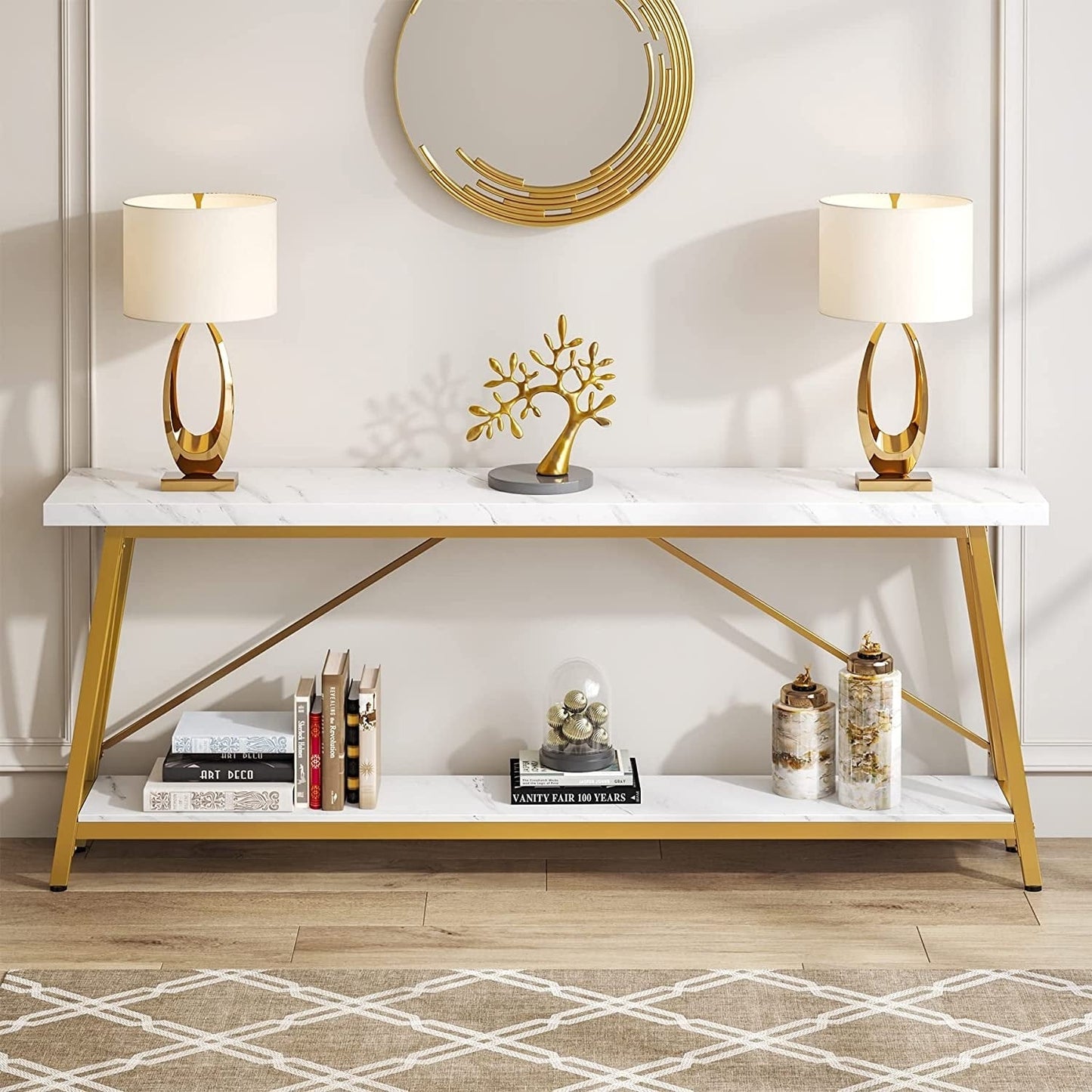 Table console extra longue de 70,9 pouces, style industriel.