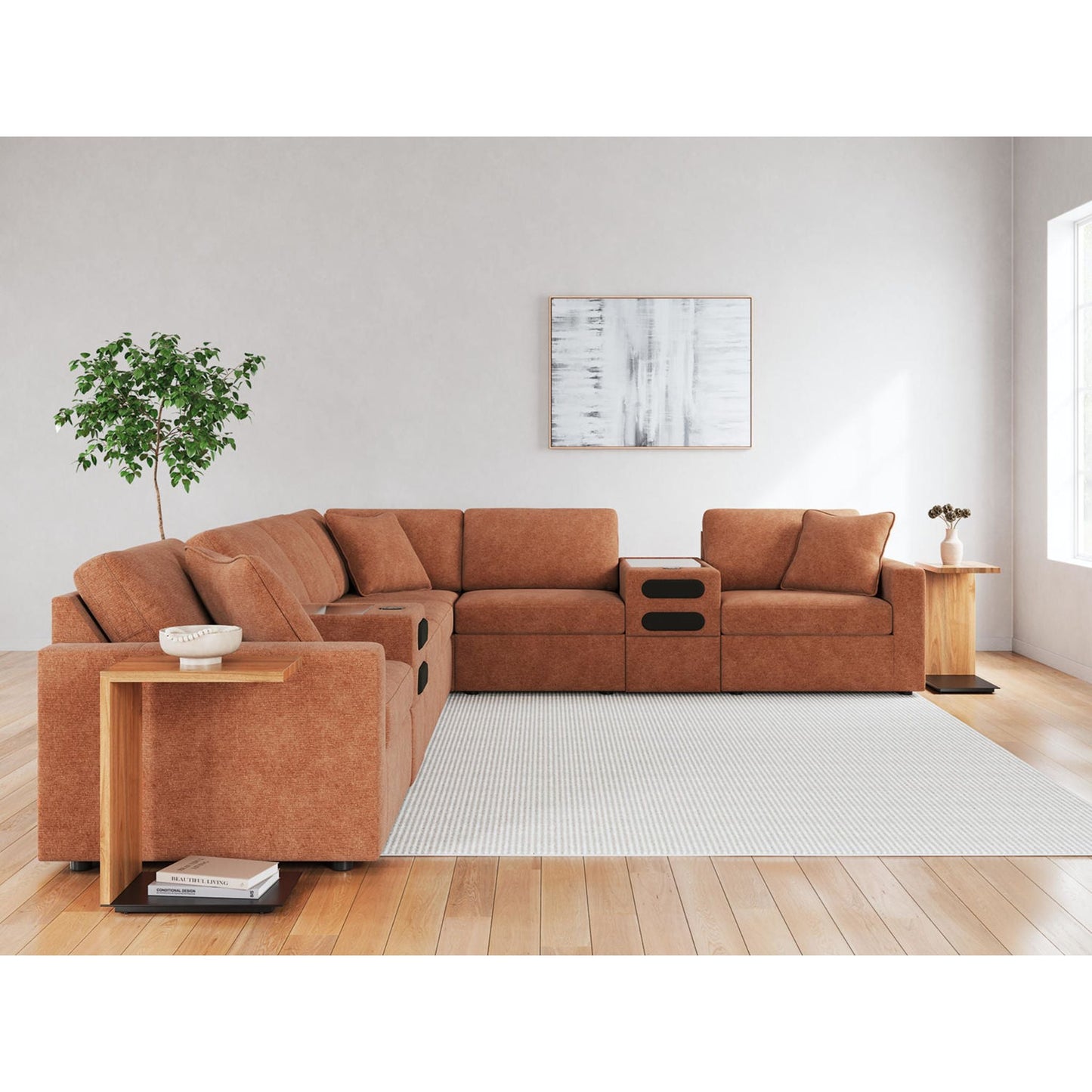 Canapé d'angle modulaire Modmax 8 pièces avec consoles audio