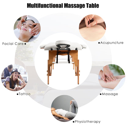 Table de massage portable de 213 cm (84 po) de long, réglable, pour le visage, les soins spa et les tatouages, avec sac de transport.