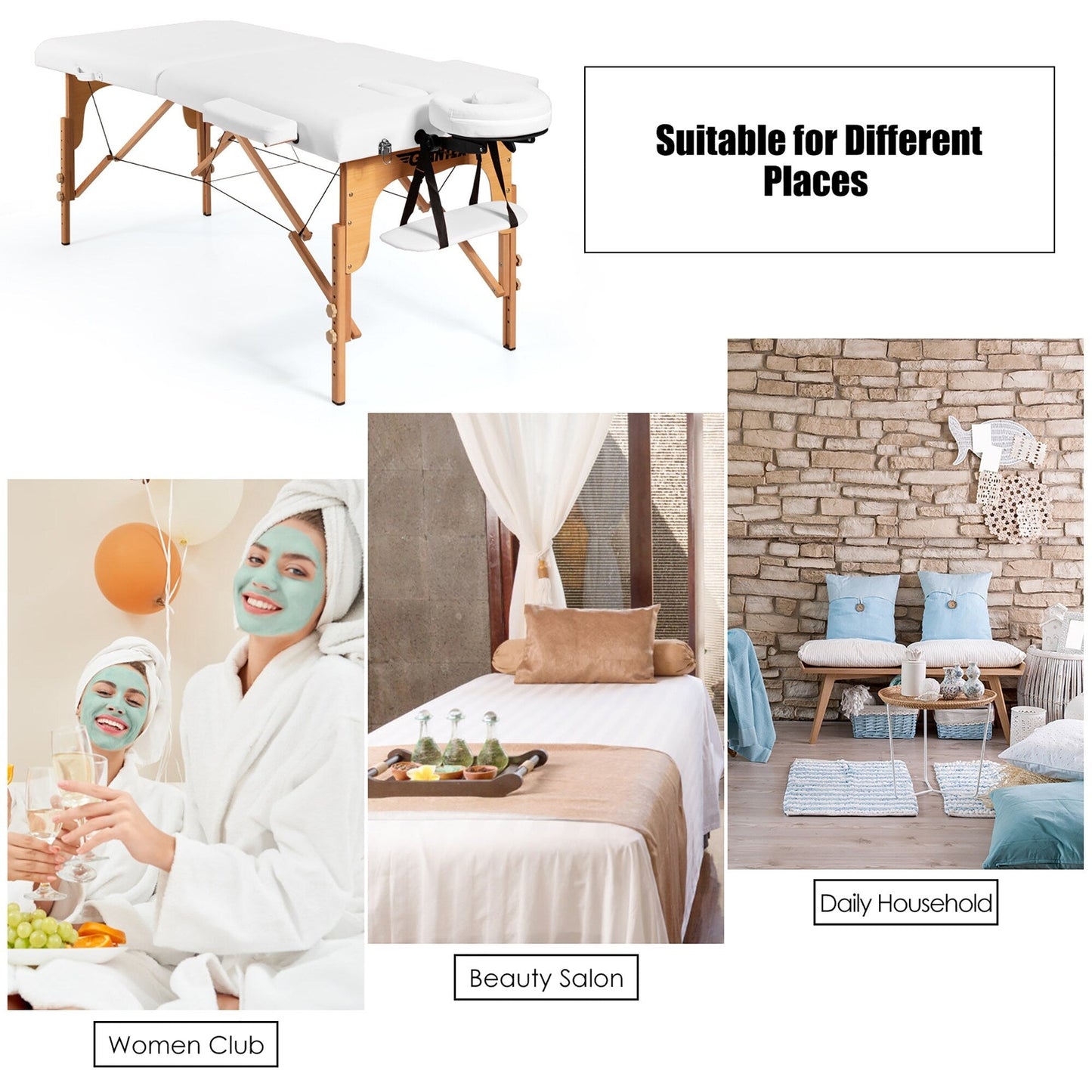 Table de massage portable de 213 cm (84 po) de long, réglable, pour le visage, les soins spa et les tatouages, avec sac de transport.