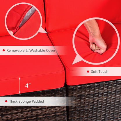 Ensemble de mobilier de patio en rotin 8 pièces comprenant une table foyer, un support pour bouteille de gaz et une housse de protection.