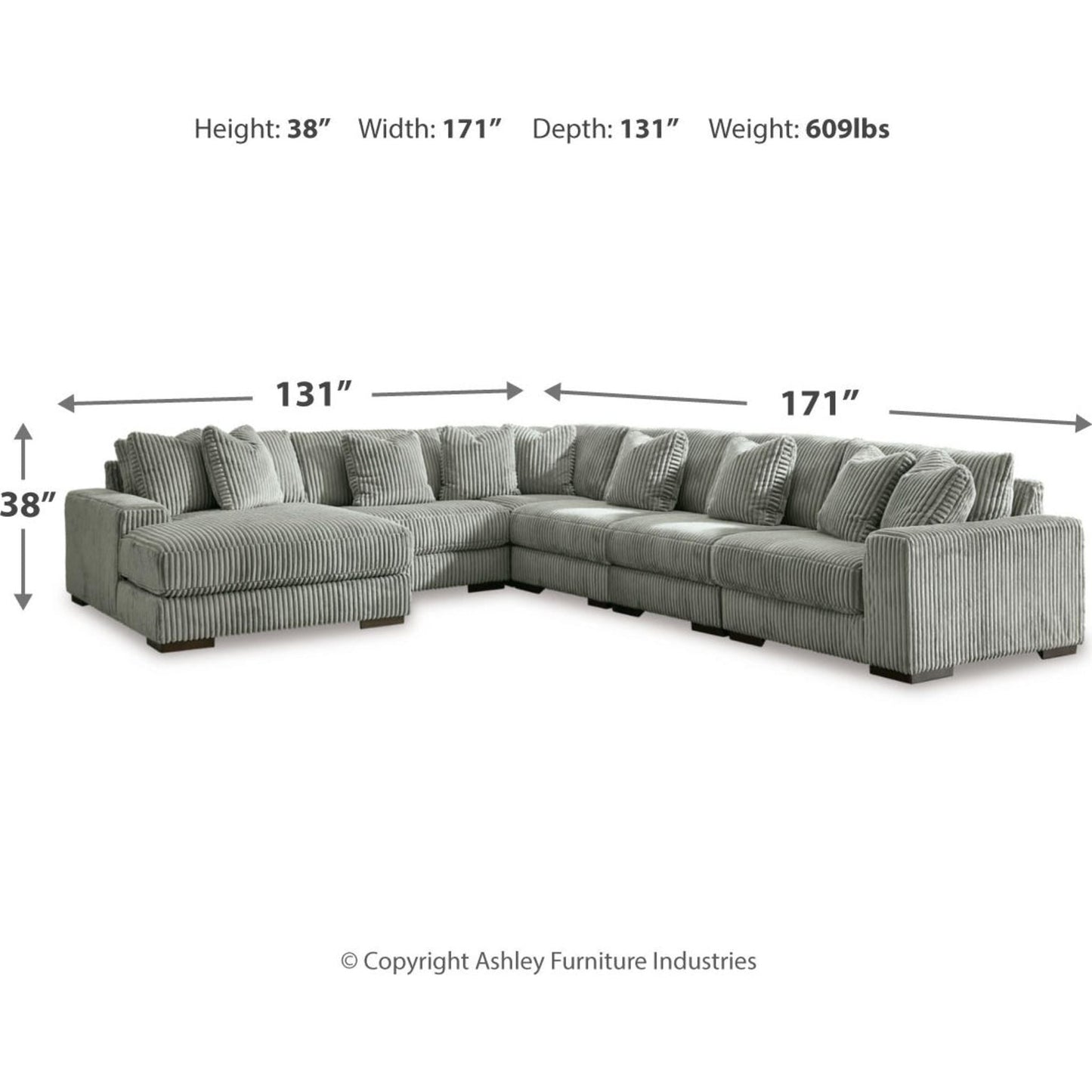 Canapé d'angle Lindyn 6 pièces avec méridienne