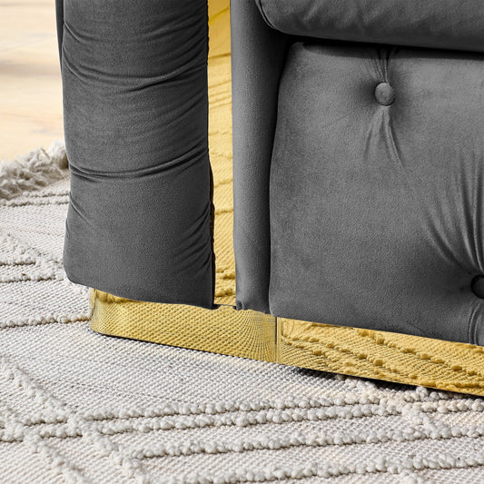 Canapé 3 places en velours 90.6 avec 2 coussins haute densité, accents dorés et oreillers