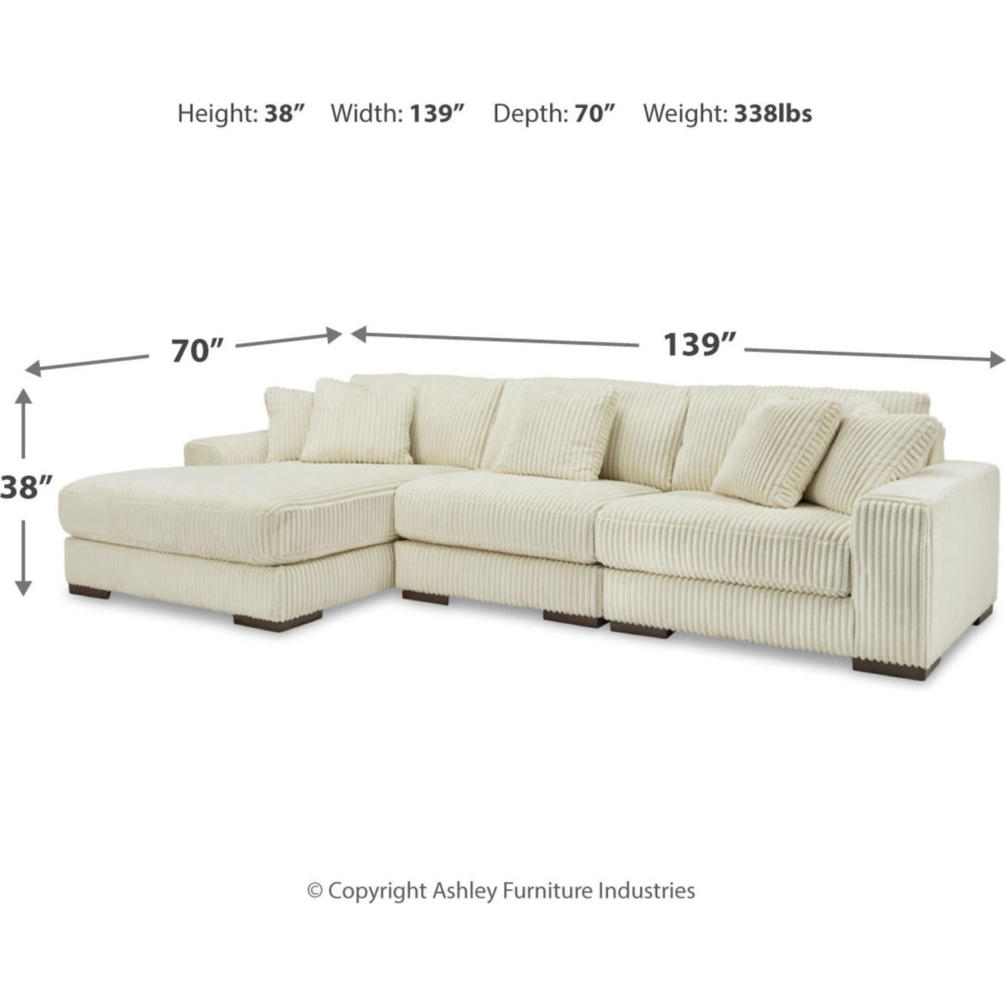 Canapé d'angle Lindyn 3 pièces avec méridienne