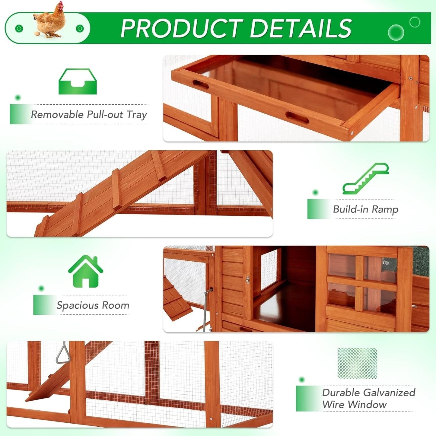 Poulailler AECOJOY 144'' Grand enclos, cage à volailles en bois