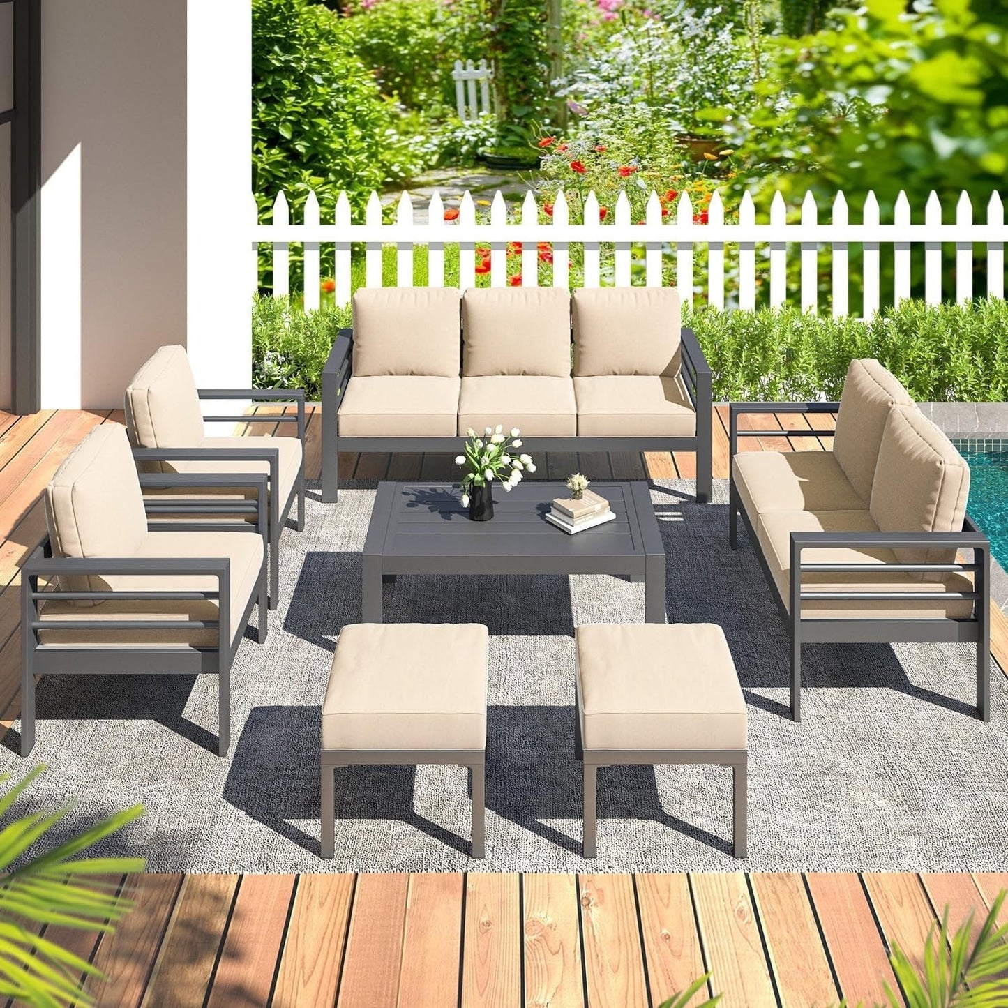 Ensemble de mobilier de patio en aluminium AECOJOY 7 pièces, ensemble de conversation d'extérieur