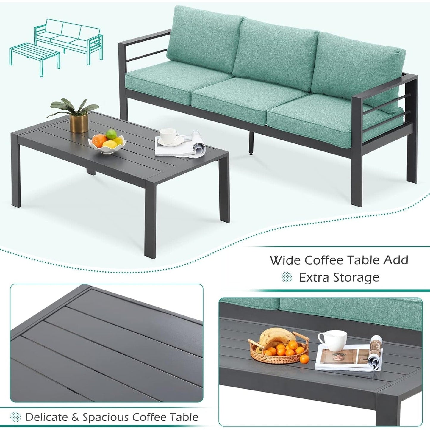 Ensemble de mobilier de patio en aluminium AECOJOY 7 pièces, ensemble de conversation d'extérieur