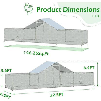 AECOJOY Grand poulailler métallique avec enclos et cage à poules accessibles à pied