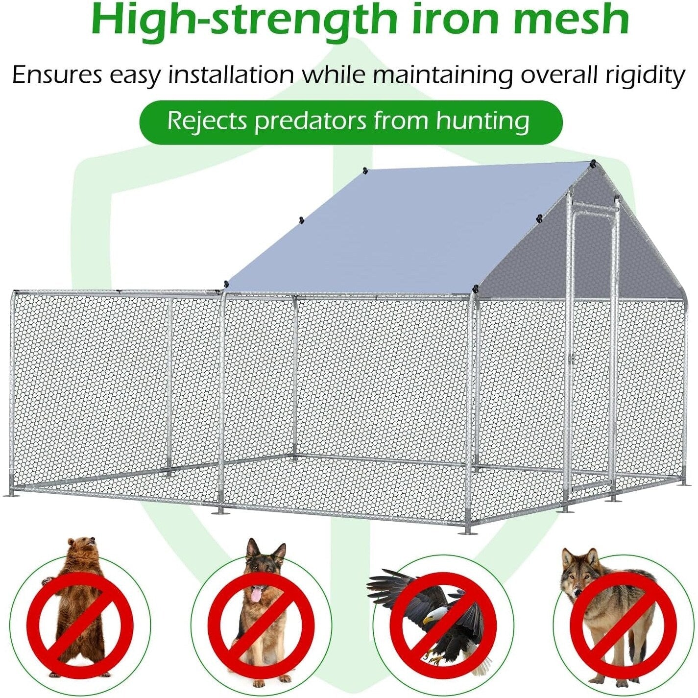 AECOJOY Grand poulailler métallique avec enclos et cage à poules accessibles à pied