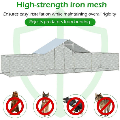 AECOJOY Grand poulailler métallique avec enclos et cage à poules accessibles à pied
