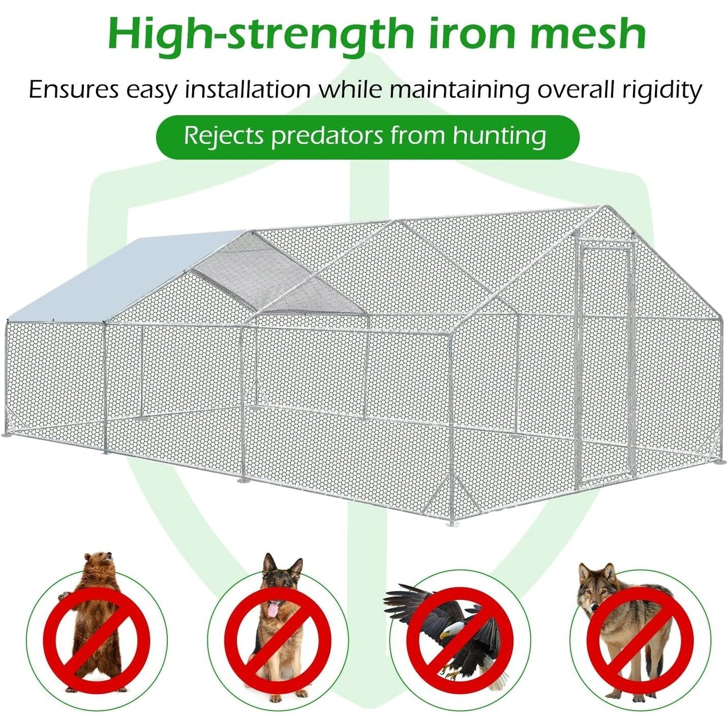 AECOJOY Grand poulailler métallique avec enclos et cage à poules accessibles à pied