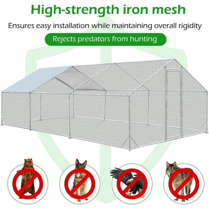 AECOJOY Grand poulailler métallique avec enclos et cage à poules accessibles à pied