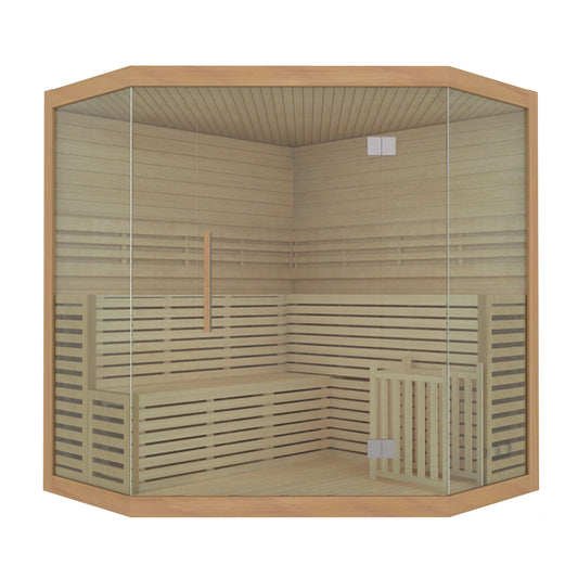 Sauna humide/sèche d'intérieur ALEKO en bois pour 5 à 6 personnes avec chauffage électrique - 190 x 190 x 211 cm