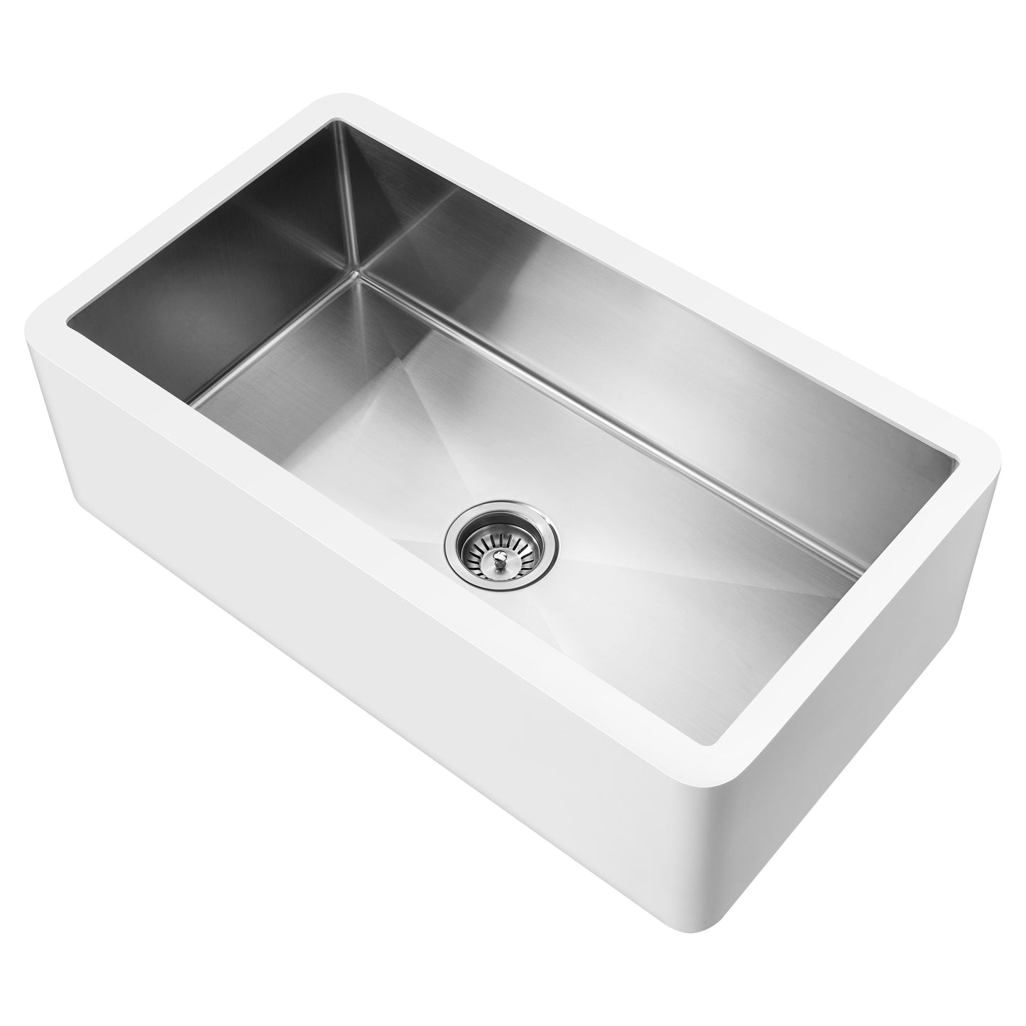 Évier de cuisine ANZZI Apollo blanc mat, style ferme, à une cuve de 91 cm (36 po), intérieur en acier inoxydable.