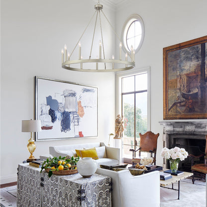 Lustre Acroma style ferme à 12 lumières, forme roue de chariot, 101,6 cm (40 po), homologué UL - 101,6 cm (40 po) de profondeur x 350 cm (138 po) de hauteur