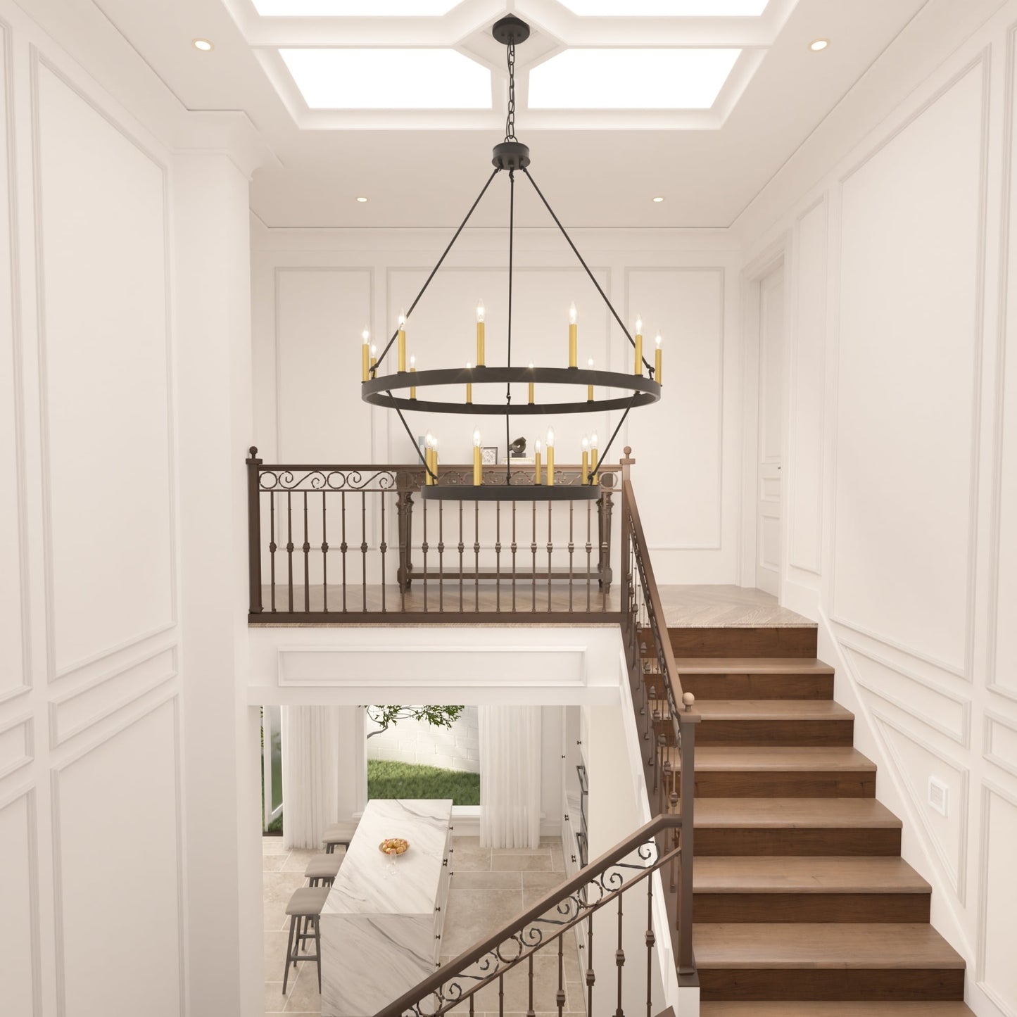 Lustre Acroma moderne à 20 lumières, style ferme, rond, 40 po, en forme de roue de chariot, homologué UL.