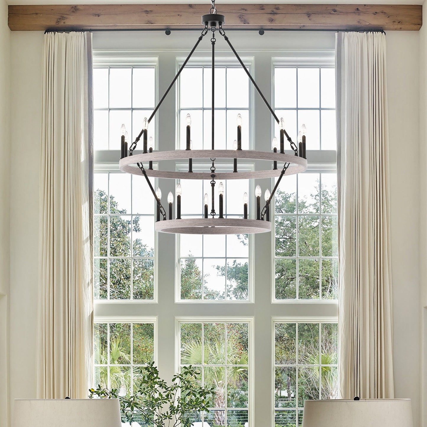 Lustre Acroma moderne à 20 lumières, style ferme, rond, 40 po, en forme de roue de chariot, homologué UL.