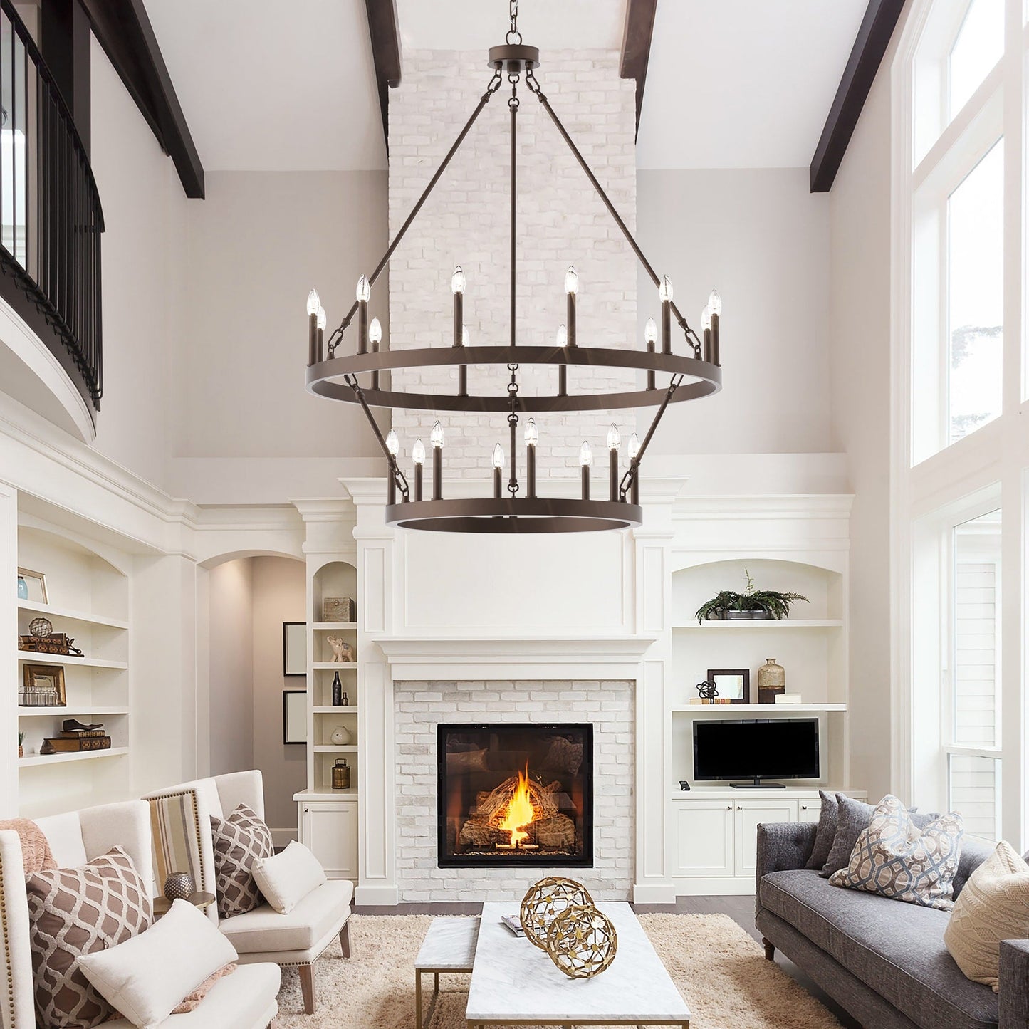 Lustre Acroma moderne à 20 lumières, style ferme, rond, 40 po, en forme de roue de chariot, homologué UL.