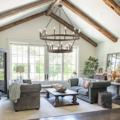 Lustre Acroma moderne à 20 lumières, style ferme, rond, 40 po, en forme de roue de chariot, homologué UL.