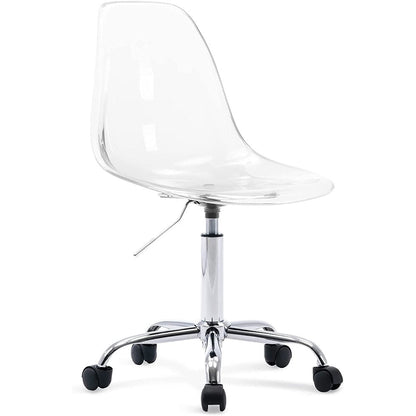 Chaise de bureau à roulettes pivotante en acrylique, sans accoudoirs et réglable en hauteur