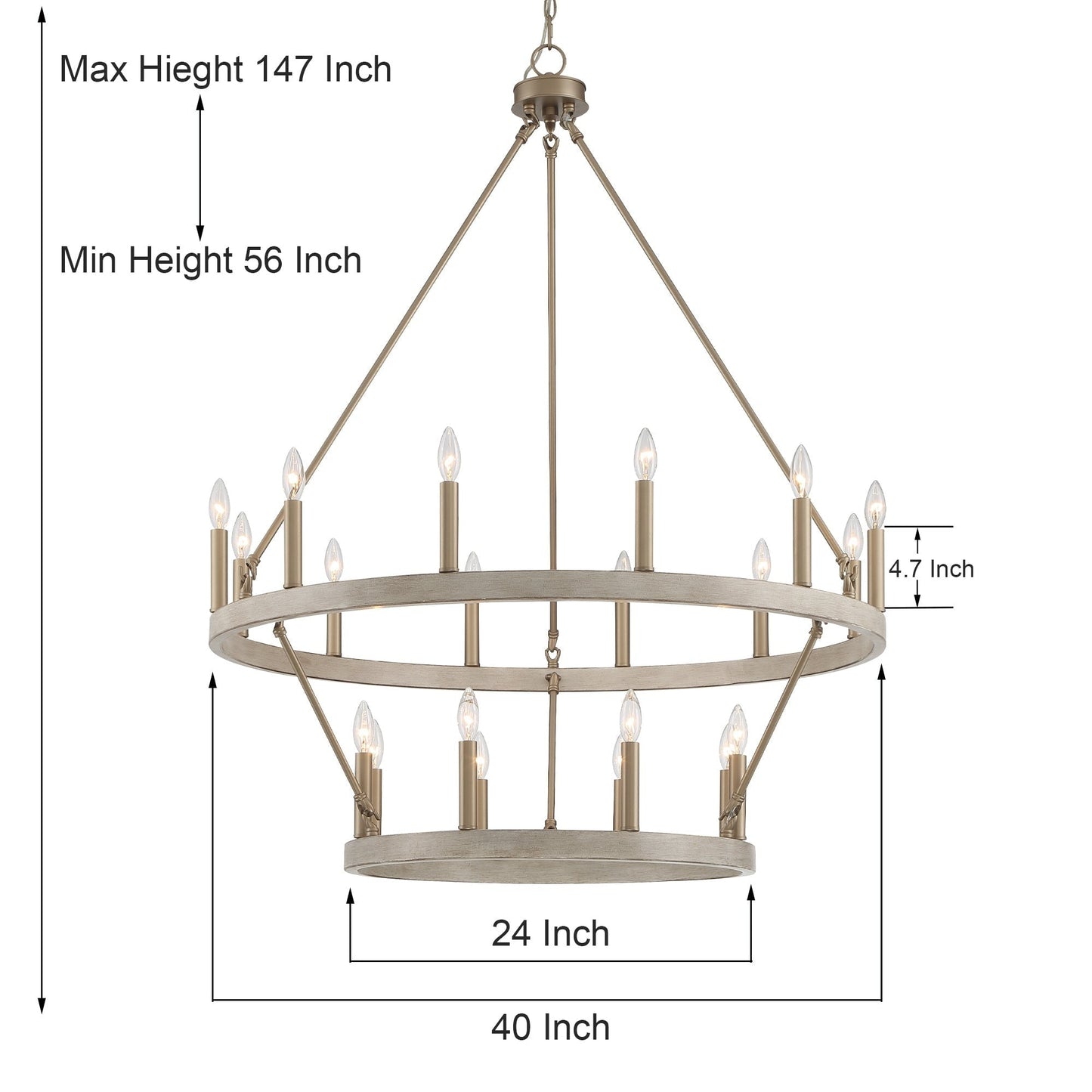 Lustre Acroma moderne à 20 lumières, style ferme, rond, 40 po, en forme de roue de chariot, homologué UL.