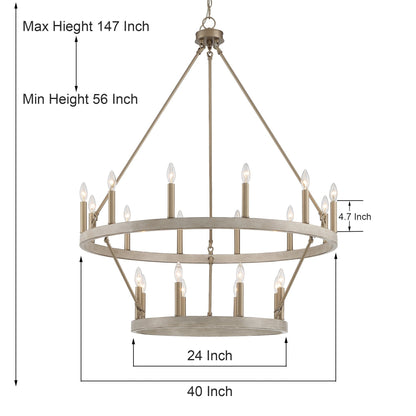 Lustre Acroma moderne à 20 lumières, style ferme, rond, 40 po, en forme de roue de chariot, homologué UL.