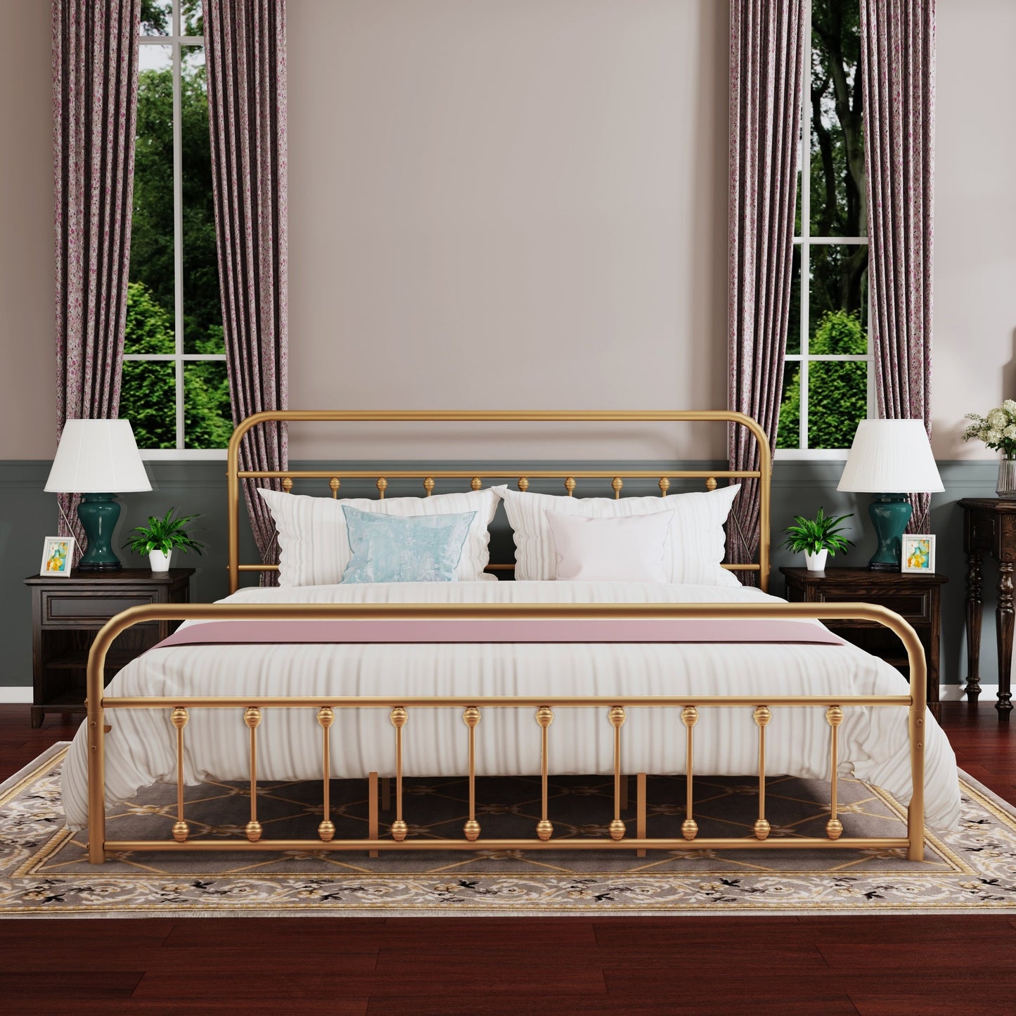 Cadre de lit plateforme en métal style vintage simple Alazyhome, montage facile