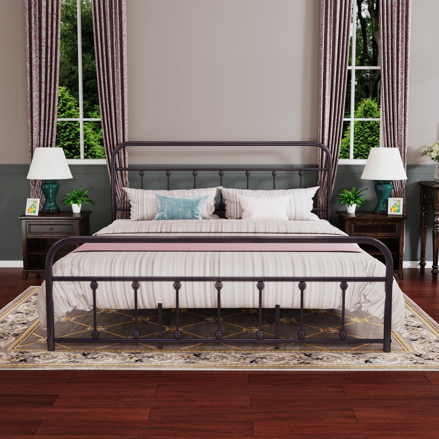 Cadre de lit plateforme en métal style vintage simple Alazyhome, montage facile