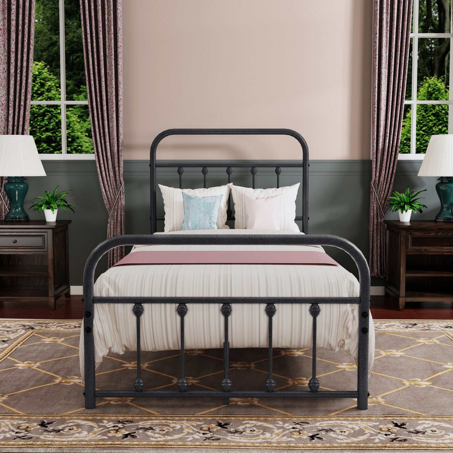 Cadre de lit plateforme en métal style vintage simple Alazyhome, montage facile