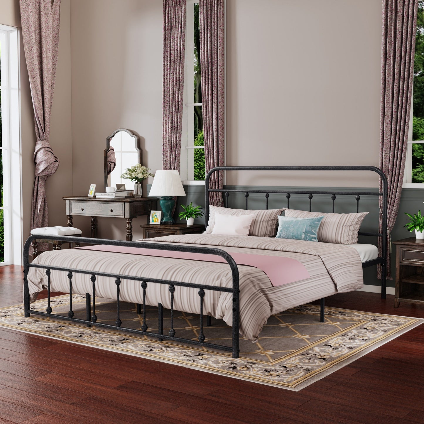 Cadre de lit plateforme en métal style vintage simple Alazyhome, montage facile