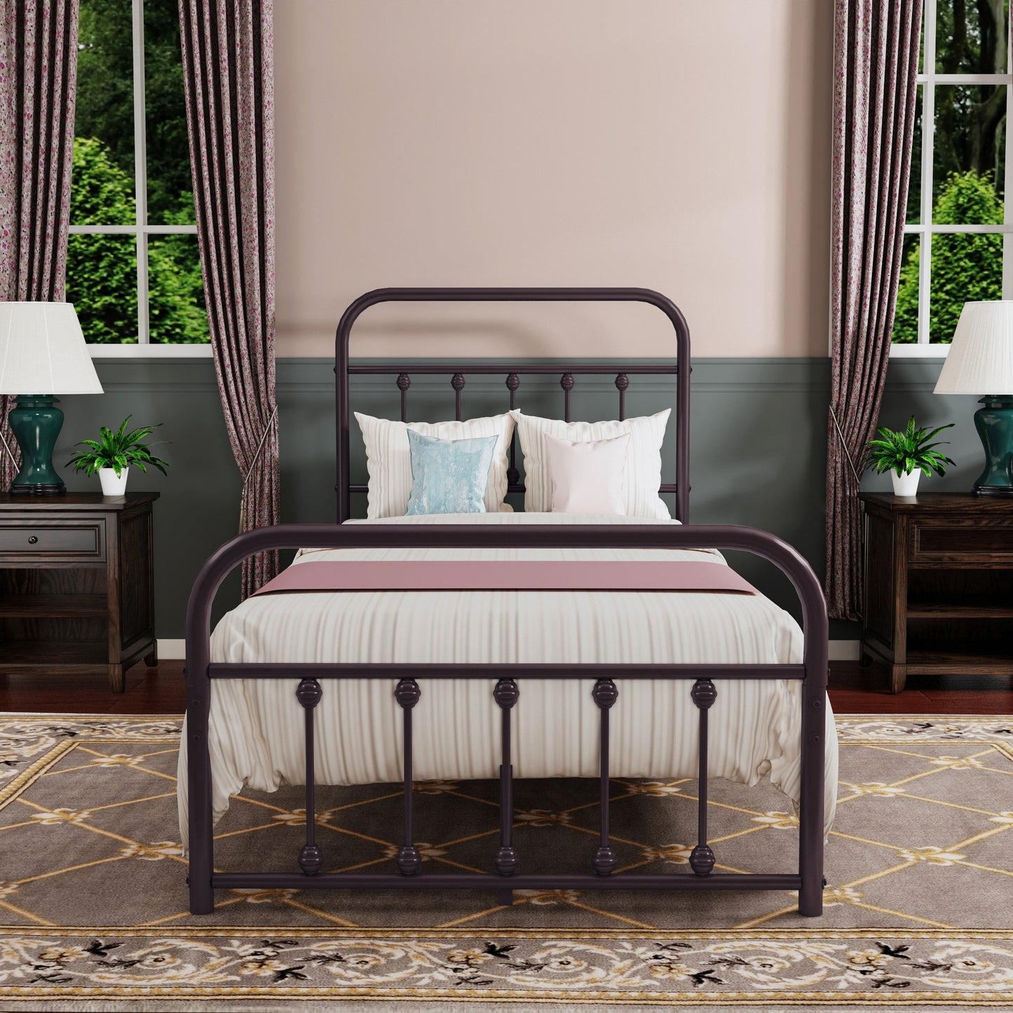 Cadre de lit plateforme en métal style vintage simple Alazyhome, montage facile