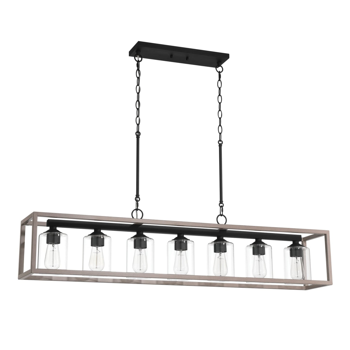 Lustre linéaire rectangulaire Allegray de style ferme, 7 lumières, 132 cm (52 ​​po), suspension pour îlot de cuisine.