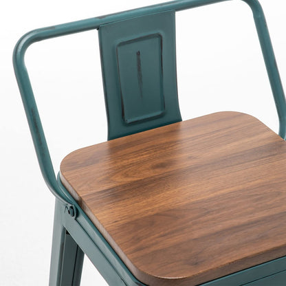 Ensemble de 4 tabourets de bar industriels en métal avec dossier et assise en bois