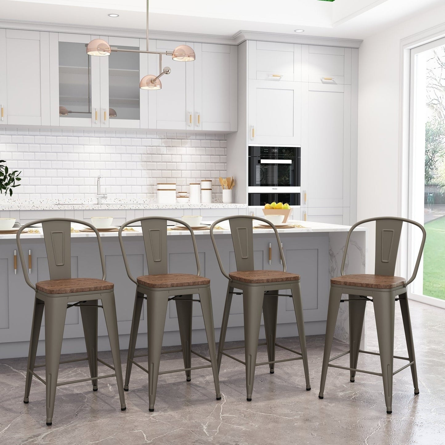 Tabourets de bar style ferme Andeworld, ensemble de 4 tabourets de bar hauteur comptoir - Lot de 4