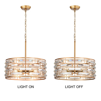 Lustre Anita à abat-jour tambour et prisme en verre transparent