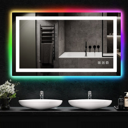 Miroir de salle de bain antibuée rétroéclairé RGB et éclairé par LED