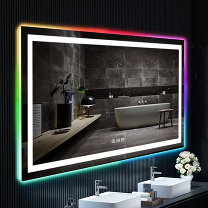Miroir de salle de bain antibuée rétroéclairé RGB et éclairé par LED