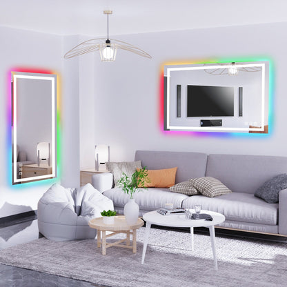 Miroir de salle de bain antibuée rétroéclairé RGB et éclairé par LED