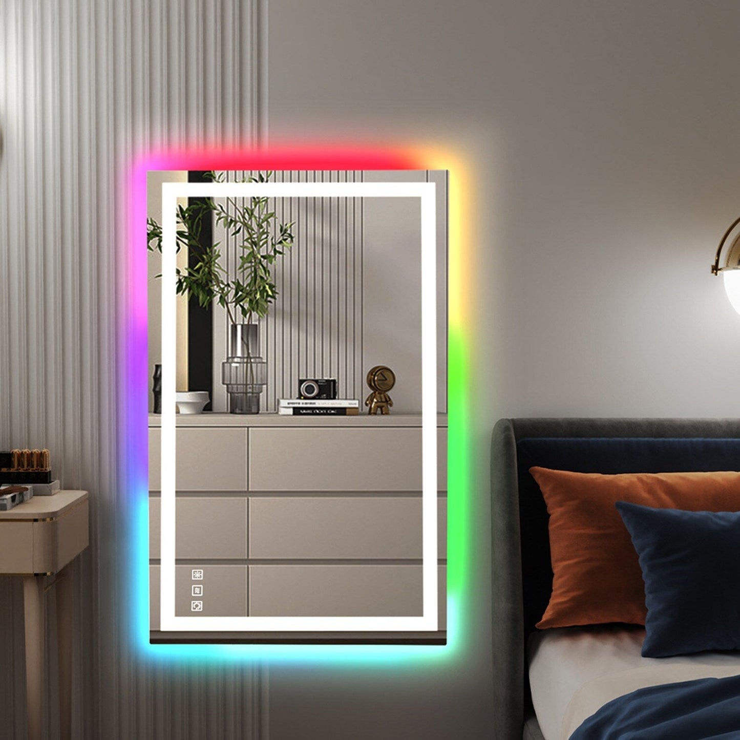 Miroir de salle de bain antibuée rétroéclairé RGB et éclairé par LED