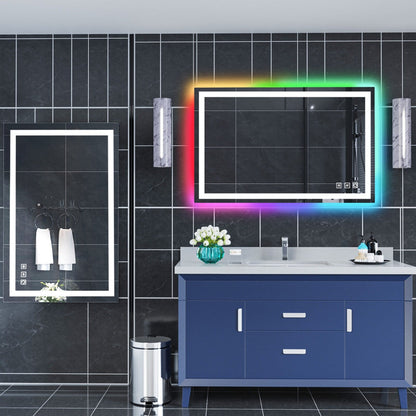 Miroir de salle de bain antibuée rétroéclairé RGB et éclairé par LED