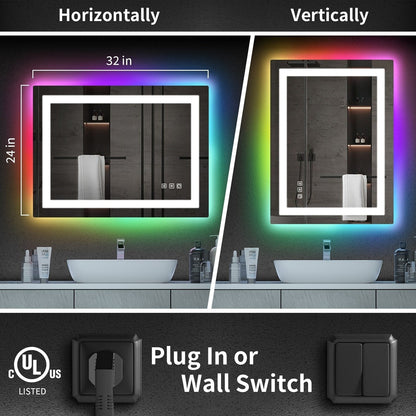 Miroir de salle de bain antibuée rétroéclairé RGB et éclairé par LED