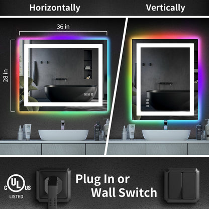 Miroir de salle de bain antibuée rétroéclairé RGB et éclairé par LED