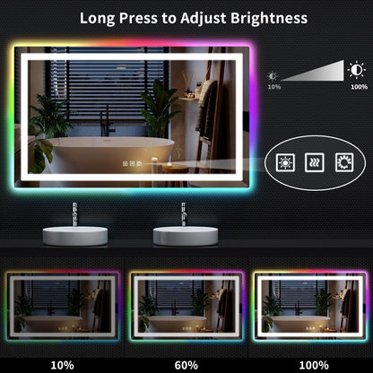 Miroir de salle de bain antibuée rétroéclairé RGB et éclairé par LED