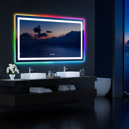 Miroir de salle de bain antibuée rétroéclairé RGB et éclairé par LED