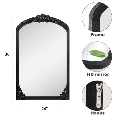 Miroir sur pied arqué en bois massif sculpté