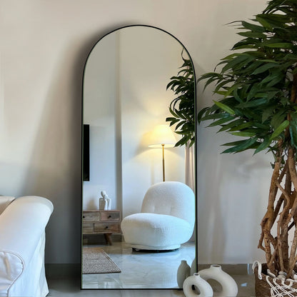 Miroir sur pied en bois arqué, miroir mural