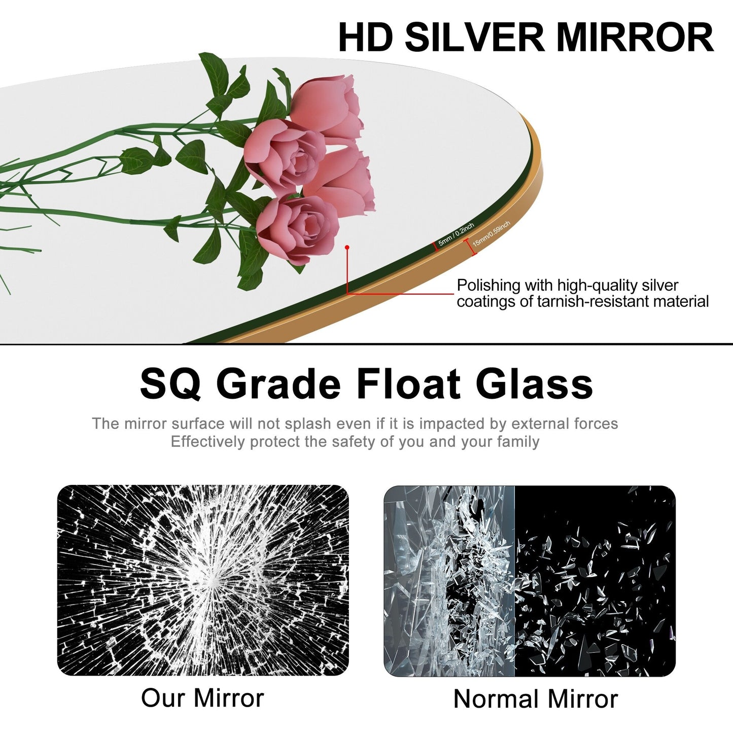 Miroir sur pied en bois arqué, miroir mural