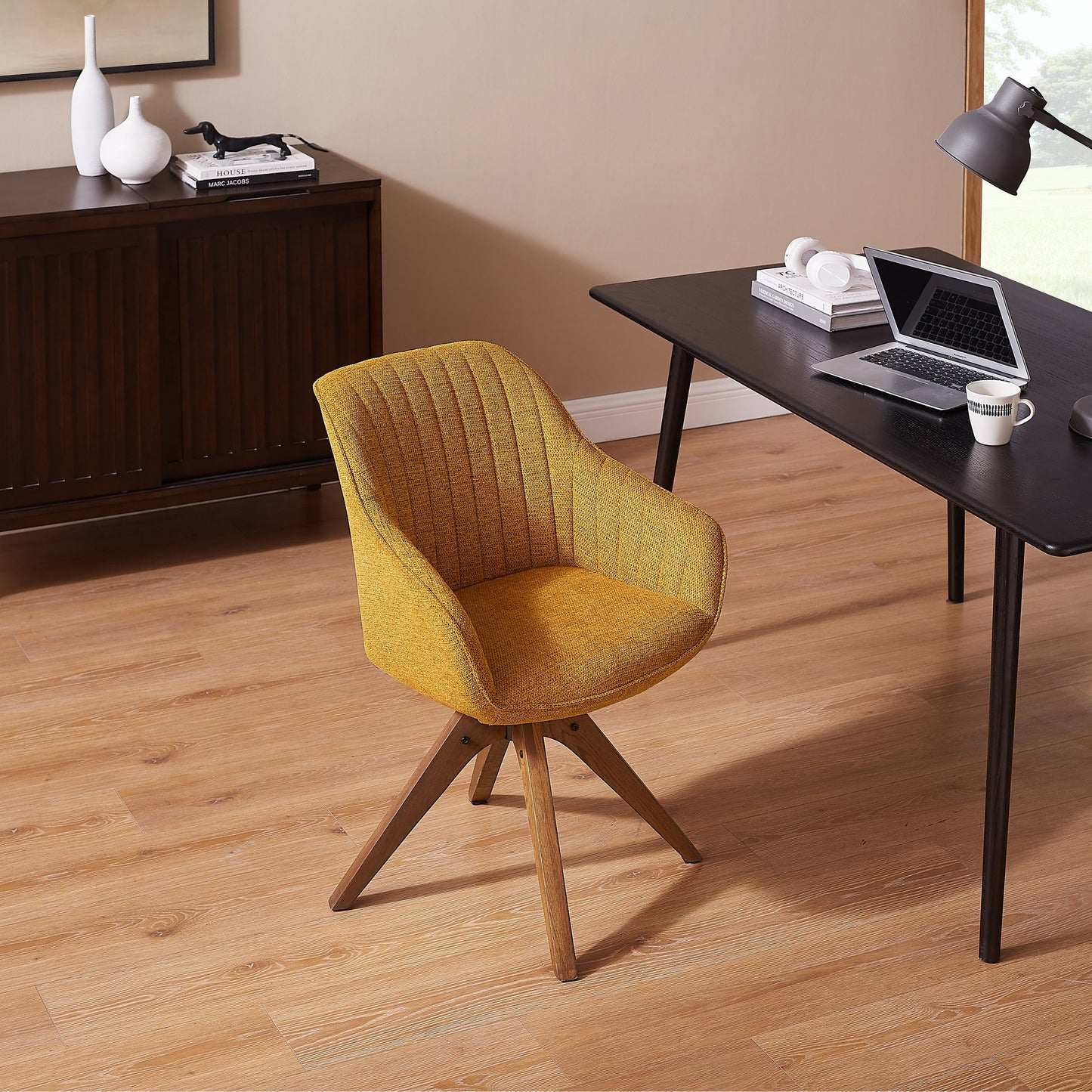 Fauteuil pivotant Art Leon pour bureau à domicile moderne avec pieds en bois