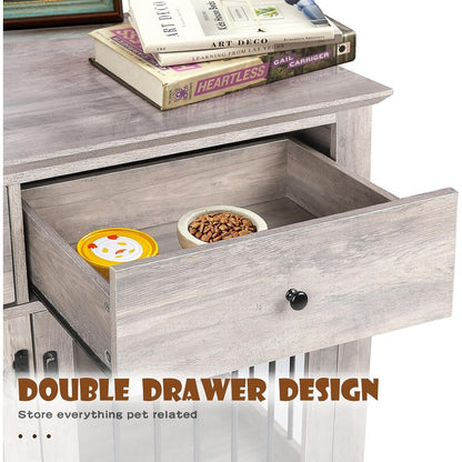 Meuble pour cage de 112 cm (44 pouces) BOSSIN, niche en bois avec table d'appoint et tiroirs de rangement, niche décorative pour animaux de compagnie